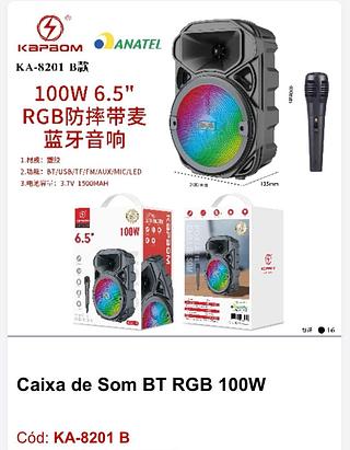 CAIXA DE SOM BT RGB 100W