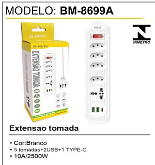 EXTENSÃO DE TAMADAS 5 tomadas+2USB+1TYPE-C