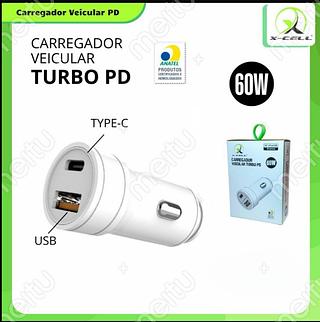 CARREGADOR VEICULAR TURBO 60W (USB-TYPE-C)