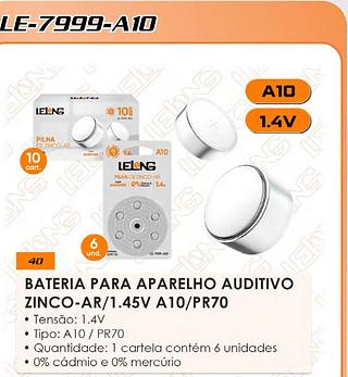BATERIA PARA APARELHO AUDITIVO ZINCO-AR/1.45V A10/PR70