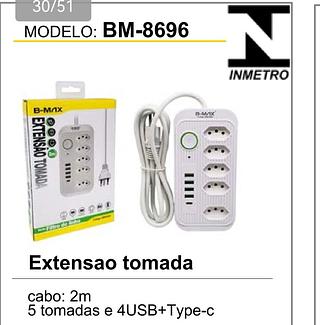 EXTENSÃO 5 tomadas+4 usb+1 TYPE-C