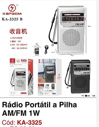 RÁDIO PORTÁTIL a PILHA AM/FM 1W