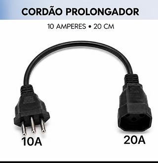 Cordão Mini Prolongador de 10 Amperes Para Televisão Alta Qualidade e Cabo De 20cm Preto
