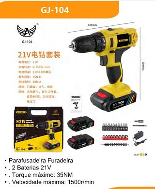 Parafusadeira Furadeira 2 Baterias 21V 1500r/min